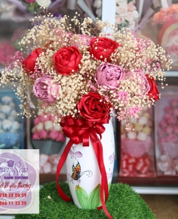 Hoa Kết hợp, hoa sap thom binh duong, hoa hướng dương sáp, hồng ecuador sáp, hoa khô